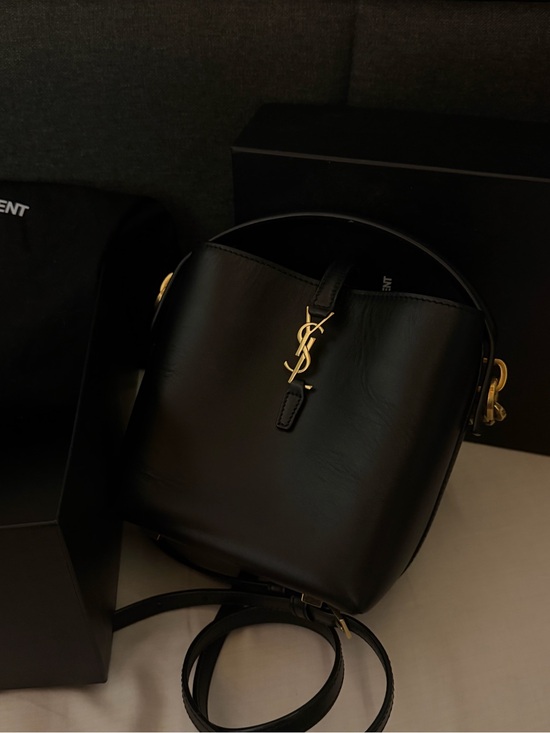 Saint Laurent Handbags - Saint Laurent Black Leather Bucket Crossbody with Gold YSL Hardware